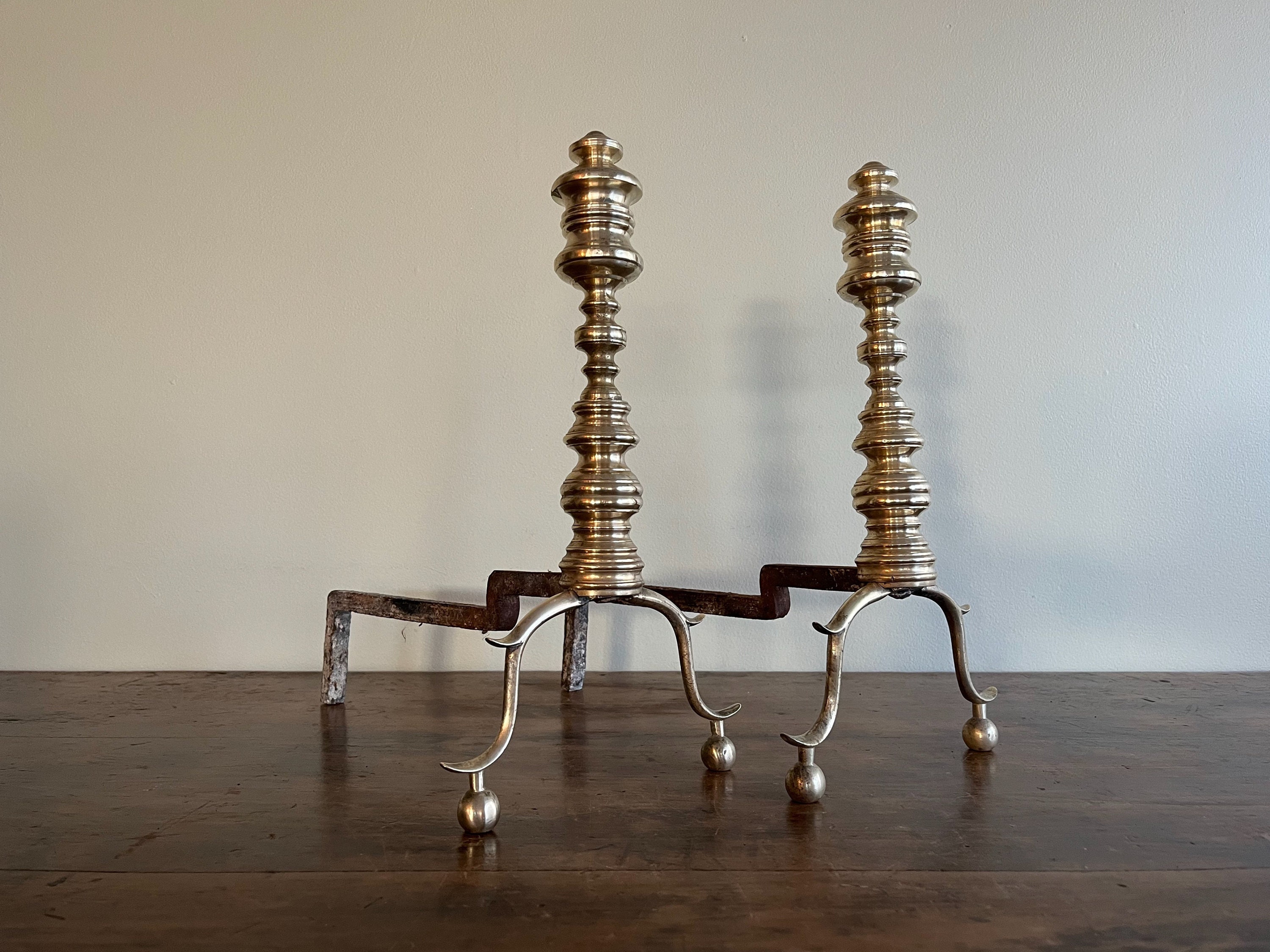 The Harvin Co Brass Federal Style Branch Leg Ball and Claw Andirons - a  Pair