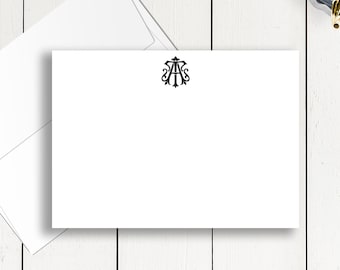 Personalized Note Cards, Custom Stationery with names or monograms with choice of colors and custom lined envelopes