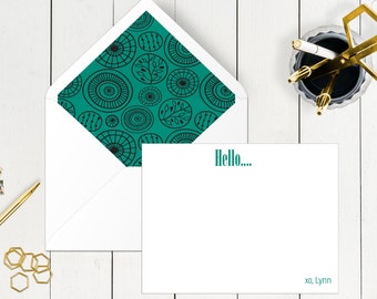Cartões de notas personalizados, envelopes forrados personalizados, artigos de papelaria com monograma.