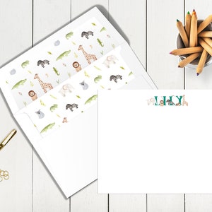 Tarjetas de notas personalizadas para bebés y niños, juego de papelería para regalo para niños, juego de escritura, notas de agradecimiento, cebra, león, elefante, jirafa, tigre