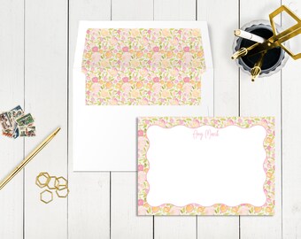 Cartões de notas florais personalizados, artigos de papelaria personalizados com envelopes forrados.