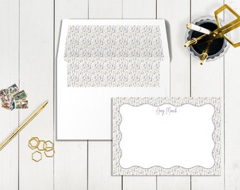 Cartões de notas florais personalizados, artigos de papelaria personalizados com envelopes forrados.