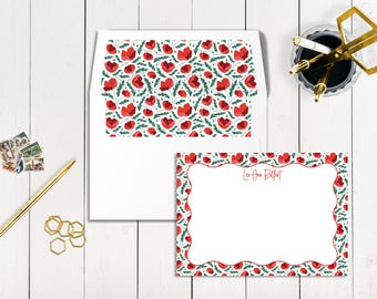 Cartões de Notas Florais Personalizados: Papelaria Personalizada com Envelopes Forrados