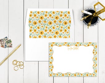 Cartões de Notas Florais Personalizados: Papelaria Personalizada com Envelopes Forrados