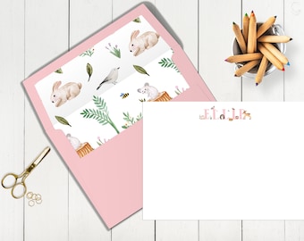 Personalized Kid's Note Card Set  / Cute Kid's Stationery / Digital Personalized Stationery/ Thank You Notes / Woodland Animals