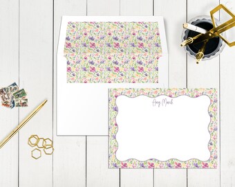 Cartões de notas florais personalizados, artigos de papelaria personalizados com envelopes forrados.
