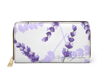 Wallet Womens Clutch Zip Up Wristlet Floral White Butterfly Wild Flower Purple Wallet Womens Clutch Zip Up Wristlet Floral White Butterfly Wild Flower Purple