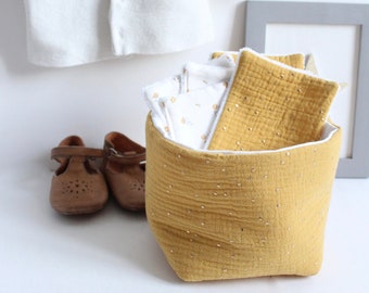 Mustard storage basket for changing table, diaper storage for mixed baby room in double cotton gauze, mustard yellow basket
