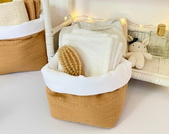 Camel basket in double cotton gauze for decoration mixed baby room, basket for diapers or wipes, changing table bathroom