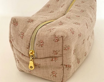 Rosie floral double gauze terracotta toiletry bag