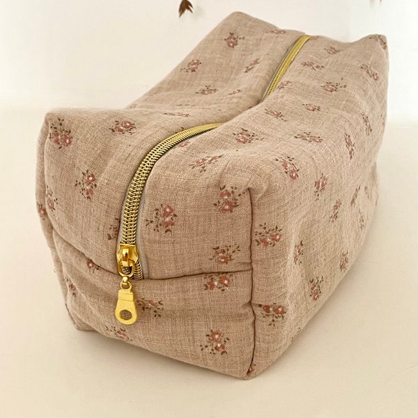 Rosie floral double gauze terracotta toiletry bag