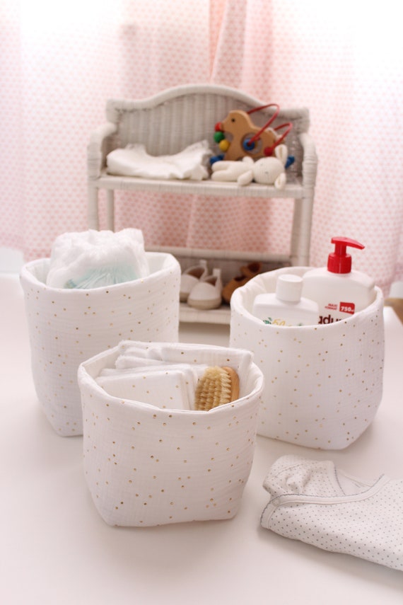 Yearonan panier de rangement ensemble de 4 pièces-panier rangement  bébé-Coton, avec poignée， jouets, rangement et finition des  cosmétiques-panier