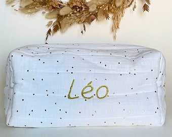 Customizable quilted white toiletry bag