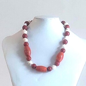 Coral mother of pearl statement necklace red white natural pearl jewelry necklace