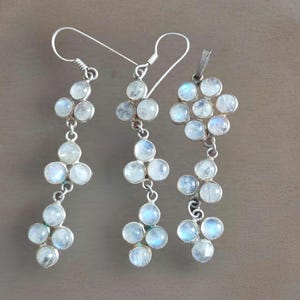 Moonstone jewelry set 925 silver pendant and earrings hanging