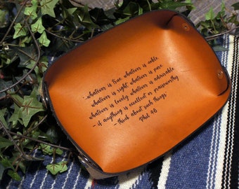 Leather Tray with Your Vows 3-Year Anniversary Gift Personalized Tray Third Anniversary Gift Engraved with your Vows Graduation Gift