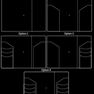 May include: Diagram showing five different interior options for a wallet. Each option shows a different configuration of pockets and compartments. The options are labeled "Option 0", "Option 1", "Option 2", "Option 3", and "Option 4".