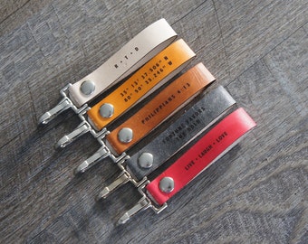 Personalized Leather Keychain Engraved Keychain Corporate Gift Employee Gift Monogram Gift Wedding Anniversary Groomsman Bridesmaid Lanyard