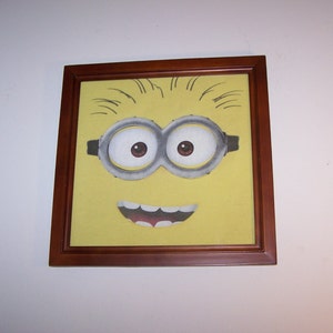 Fabric  Art, Yellow Minion face, girls boys room decor, framed fabric wall picture by Fashion Art Creations