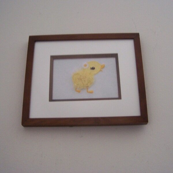 Fabric  Art, Yellow duckling, baby ducky,  fluffy tail duck, shadow box framed fabric wall picture by Fashion Art Creations