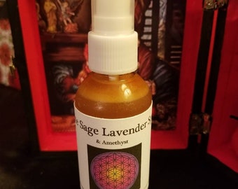 White Sage & Lavender, Cedar, Mugwort, Amethyst crystal Spray 2.7 oz