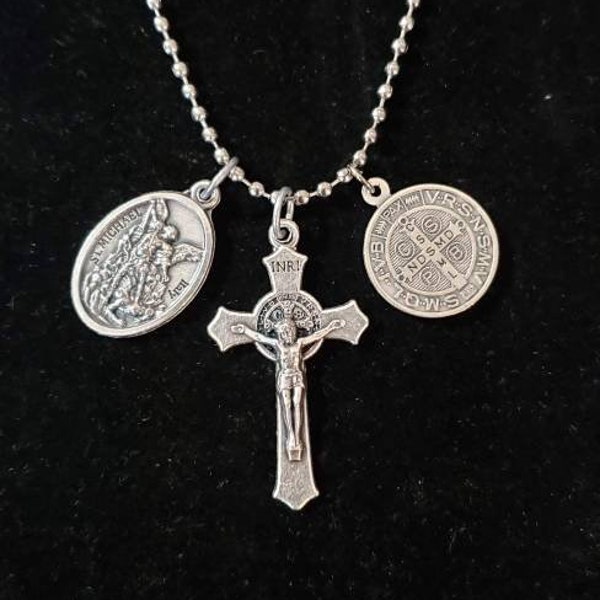 St. Benedict (Devil Chasing), St. Michael protection necklace, Protection from black magick, evil eye, demons, curses etc.