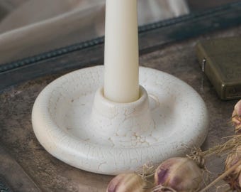 stoneware candle holder dining table decor taper candlestick centerpiece handmade ceramic unique shelf decor dark aesthetic gift for her