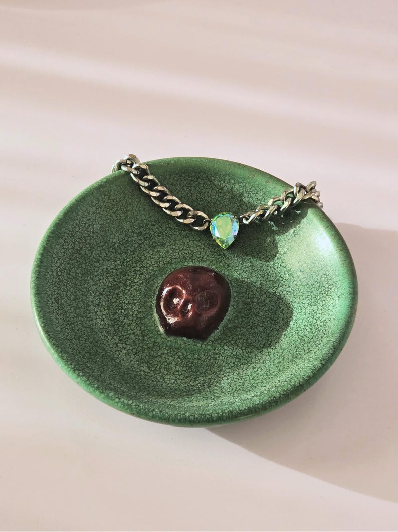 ceramic trinket dish handmade ring holder gothic key tray stoneware altar plate skull pottery jewelry storage alternative homeware Cherry Cranium