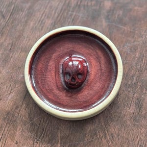 ceramic trinket dish handmade ring holder gothic key tray stoneware altar plate skull pottery jewelry storage alternative homeware Crimson Crackle