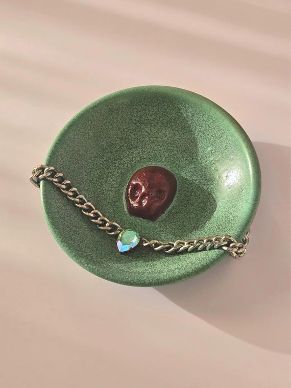 ceramic trinket dish handmade ring holder gothic key tray stoneware altar plate skull pottery jewelry storage alternative homeware