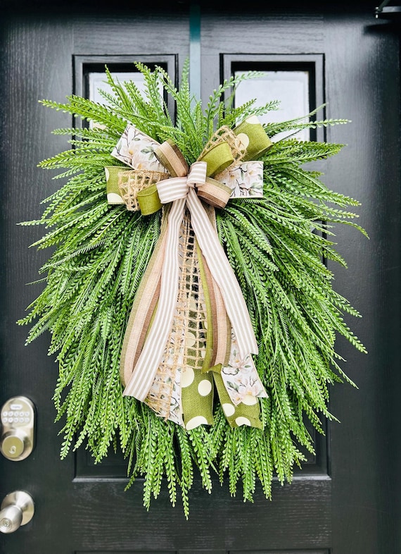 Beaded Fern Wreath, Grapevine Base, Everyday Front Door Decor