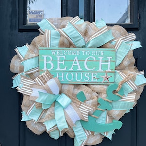 Coastal Deco Wreath, Beach House Decor, Decor For Your Door, Seaside Charm, Everyday Wreath, Nautical Decor, Storm Door Wreath, Beach Decor