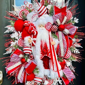 XL Santa Christmas Wreath, Peppermint Holiday Door Decor - Etsy