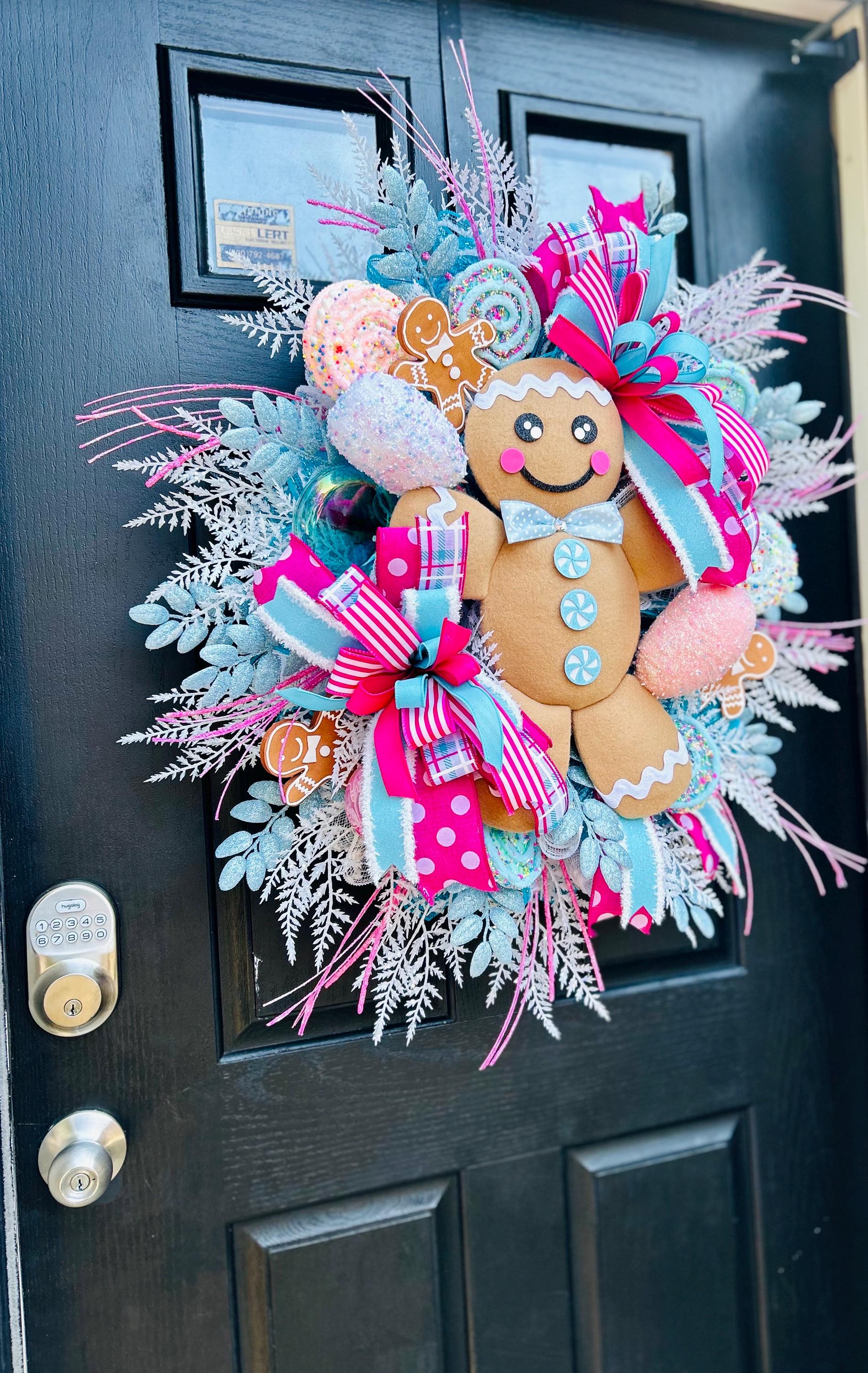 Pastel Gingerbread Candyland Christmas Wreath, Handmade Door Decor ...