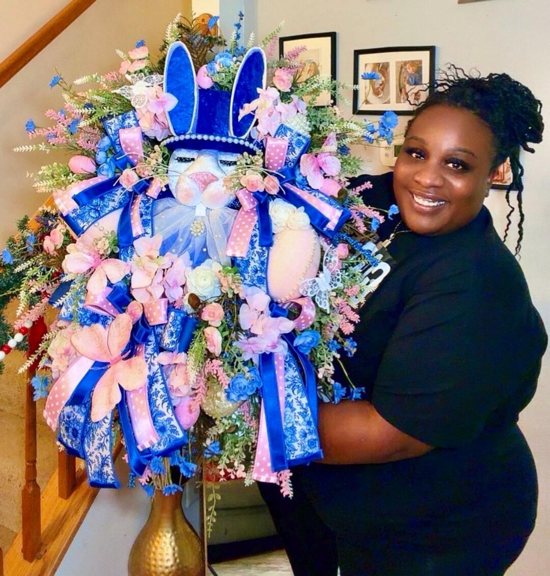 XXL Easter Bunny Wreath for Front Door, Pink and Blue Floral Spring ...