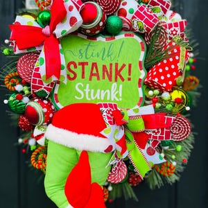 Green Monster Christmas Wreath, Green Monster Buttom Wreath, Whimsical Wreath, Christmas Decor, Tradional Christmas Wreath