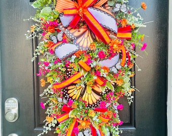XL Butterfly Swag Wreath, Glam Spring Door Decor