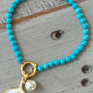 Turquoise Hand Beaded Charm Gold Bracelet Handmade Gemstone