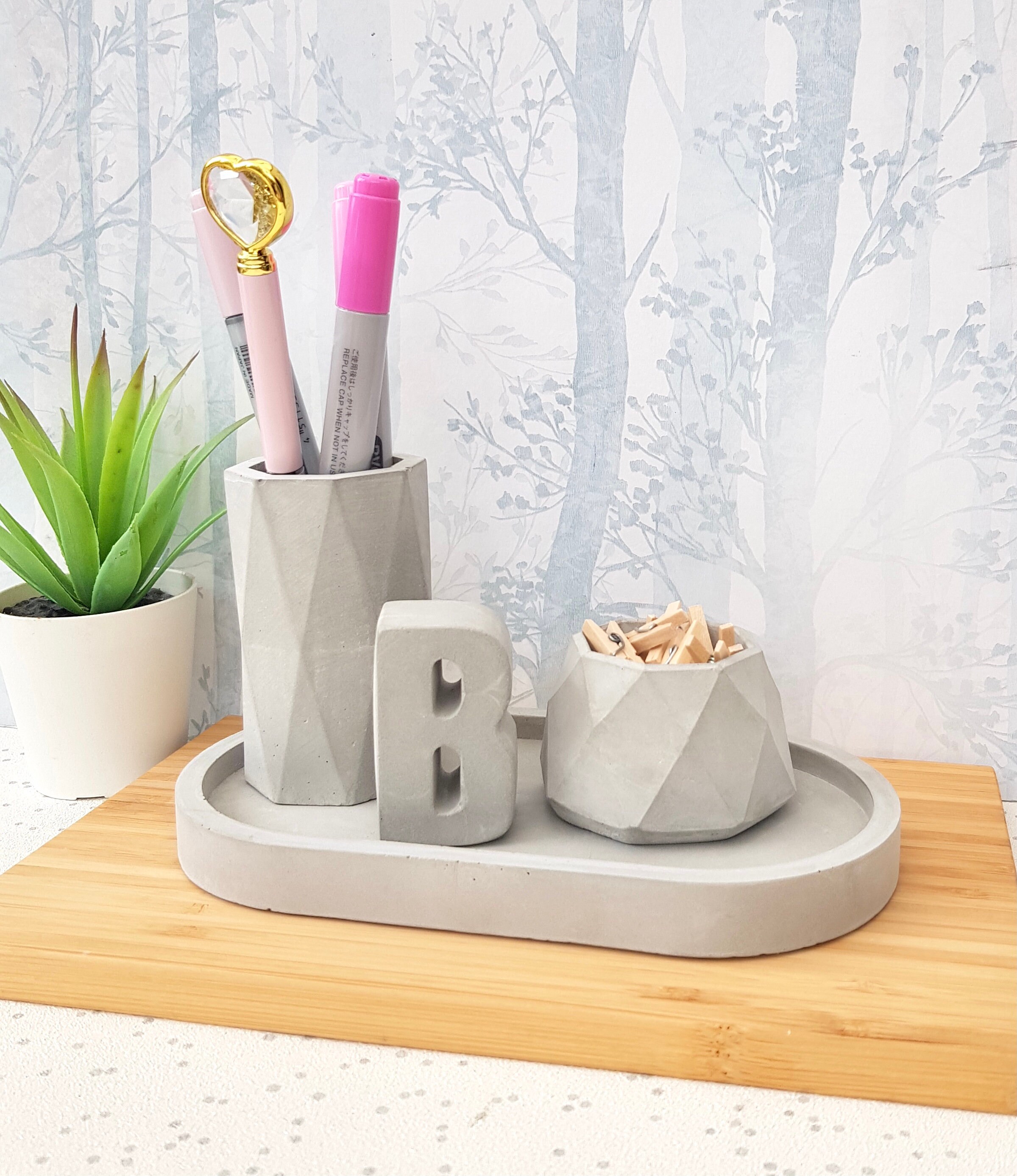 Concrete gift set Concrete Desk accessories Etsy