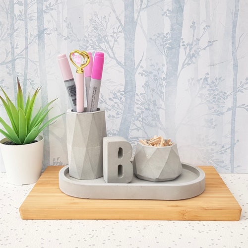 Decorative Concrete Desk Accessories set of 5 Etsy