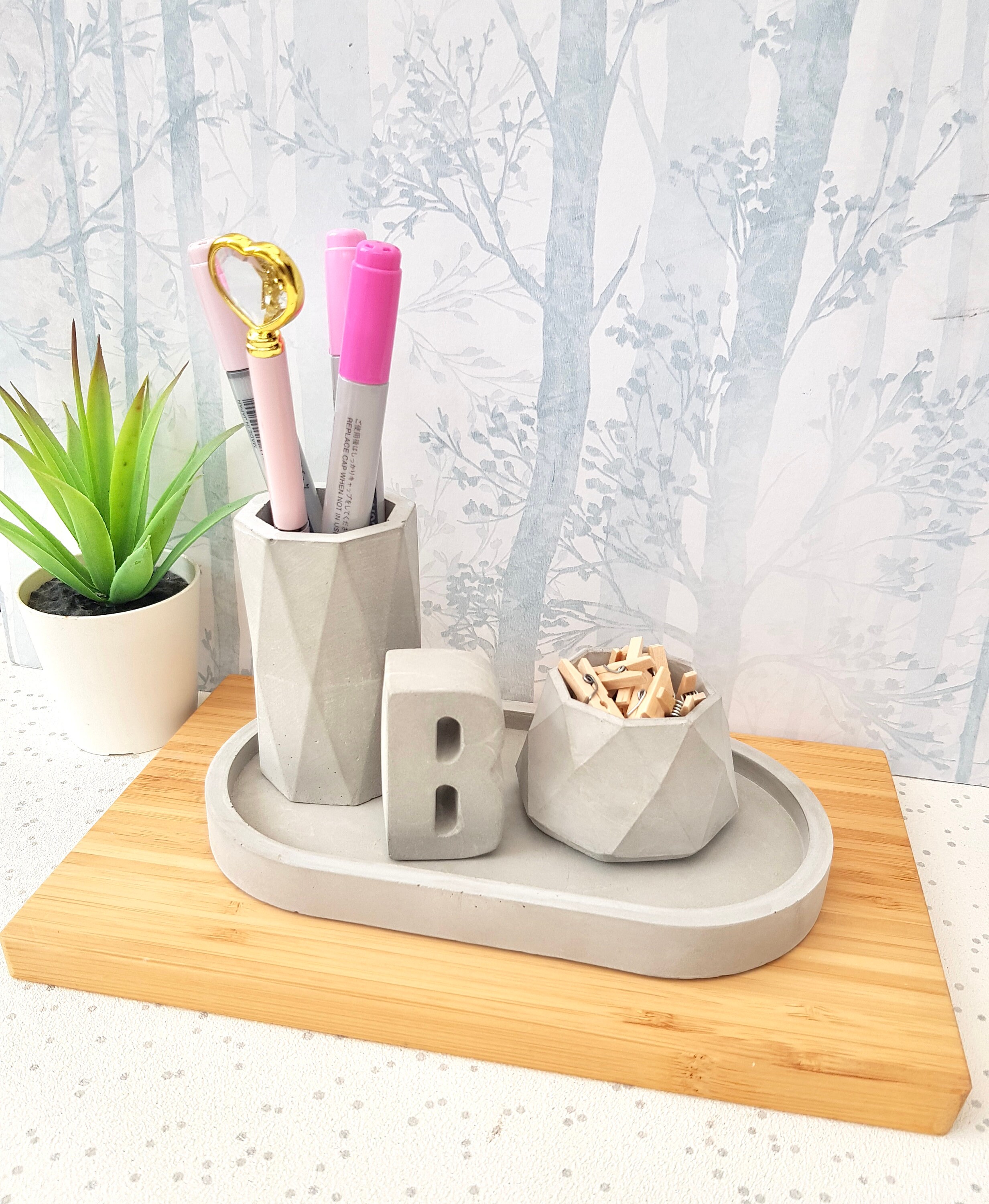 Concrete gift set Concrete Desk accessories Etsy