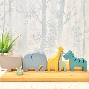 Concrete Safari Animal Ornaments, Nursery Decor Set of 5