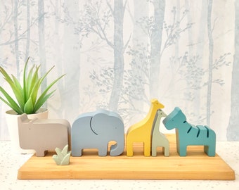 Concrete Safari Animal Ornaments, Nursery Decor Set of 5