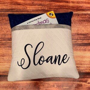 PERSONALIZED Pillow, Gift for Girl, Gift for Boy, Navy and Gray Pillow Cover, Navy and Gray Nursery, Pocket Pillow with Name, Reading Pillow