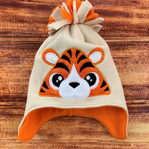 Animal Winter Hat for Boy, Tiger Winter Hat, Boy Fleece Hat, Orange Winter Hat, Winter Hat Kids, Child Fleece Hat, Fleece Hat with Ears