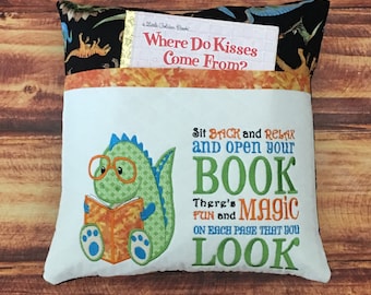 Personalized Dinosaur Gift, Dinosaur Reading Pillow with Pocket, Dinosaur Lover, Reading Pillow, Dinosaur Pillow, Book Pillow, Dino Pillow