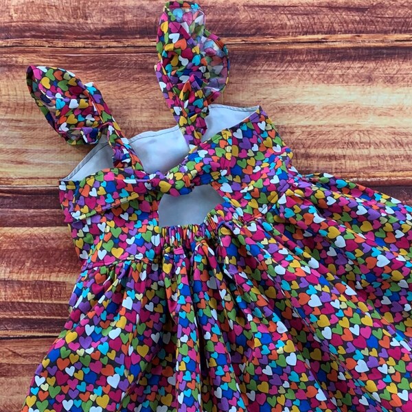 Rainbow Hearts Twirly Dress, Birthday Gift for Girl, Rainbow Baby, Toddler Girl, Heart Dress Girl, Girls Summer Dress, Sundresses for Girl