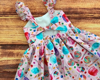 Candy Dress for Girls, Two Sweet Birthday Dress, Toddler Candy Dress, Sweets Twirl Dress, Pink Candy Baby Shower, Lollipop Birthday