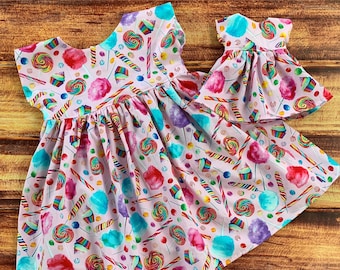 Birthday Gift for Girl, Candy Themed Dress, Candy Birthday, Two Sweet Birthday Dress,  Dolly and Me Dresses, Matching Girl and Doll Dress