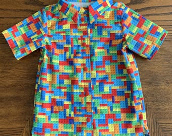 Building Blocks Shirt for Boys: Colorful Birthday Outfit for Master Builder, Preschool Play Shirt, Gift for Grandson, Multi Colored Blocks